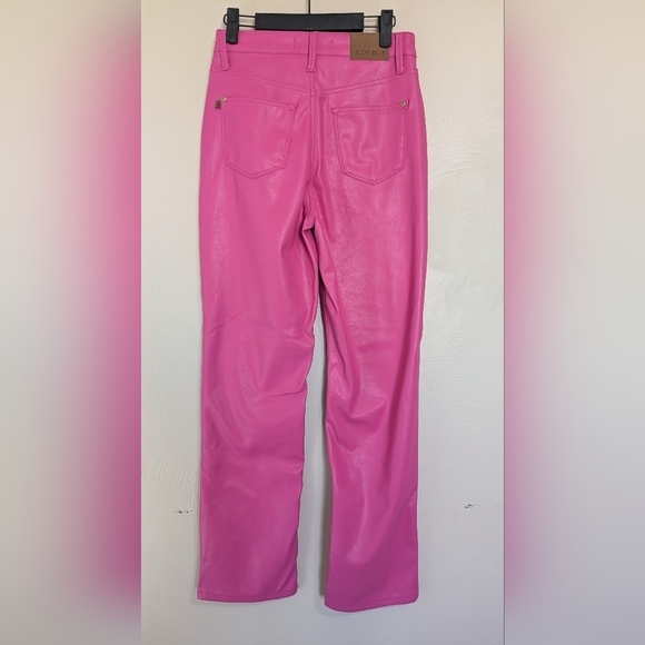 JUDY BLUE Hot Pink Vegan Leather Straight Leg Pants, Like New, Size 24 - Picture 6 of 13